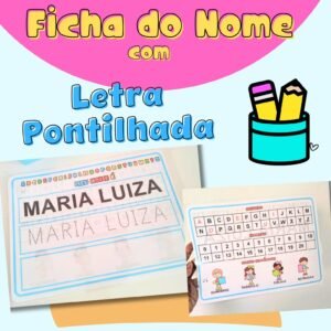 Ficha do Nome Editável com Letra Bastão Pontilhada