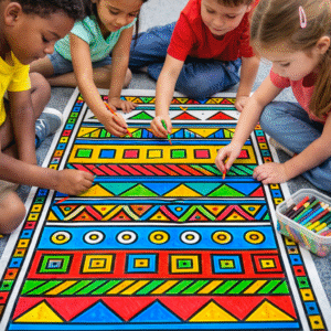 Tapete Grafismo Ind&iacute;gena &ndash; Pintura Coletiva